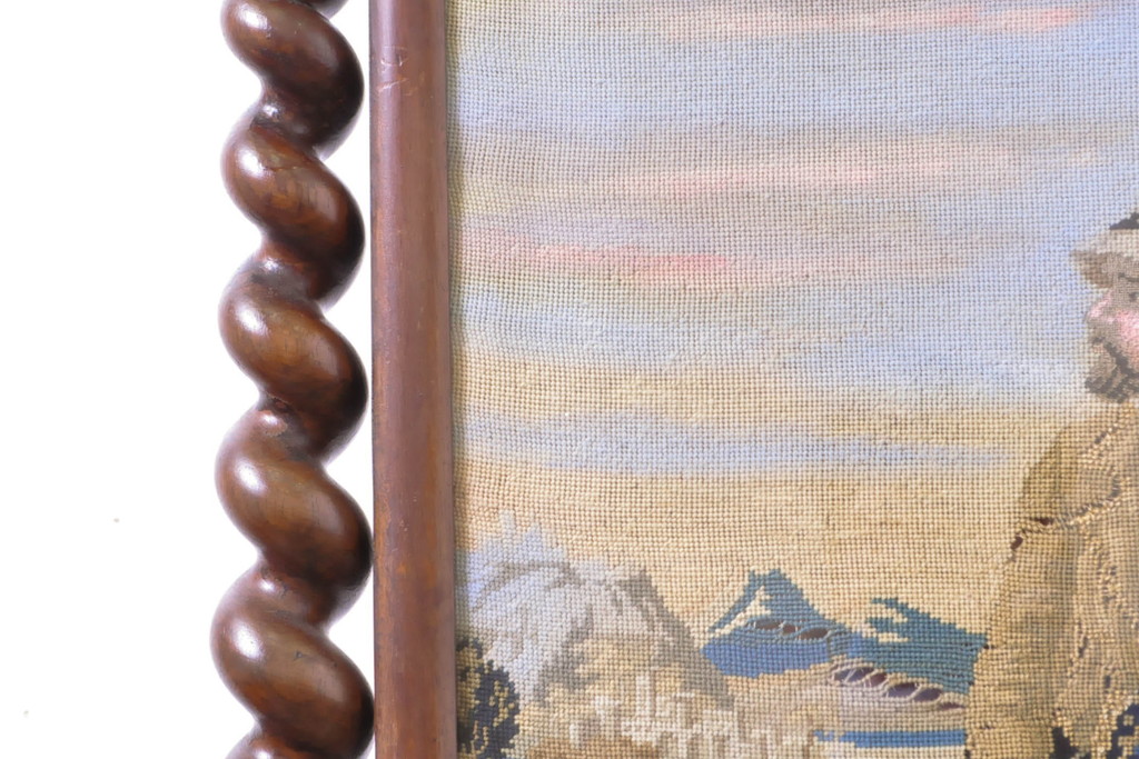 イギリスアンティーク　高級品　マホガニー材　ゴブラン織り　絵織物　凝ったデザインのパーテーション(ファイヤーガード、ファイヤースクリーン、衝立て、つい立て、仕切り)(R-063458)