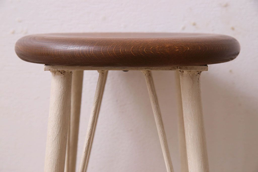 ラフジュ工房オリジナル　アンティークペイントがお洒落な丸スツール(椅子、チェア、丸イス)(2)