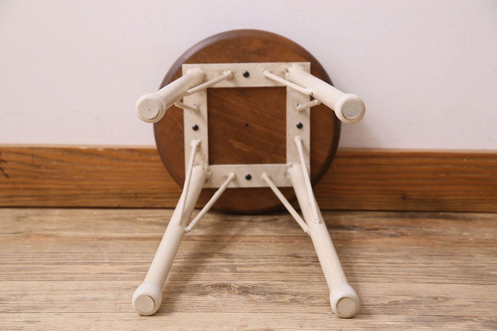 ラフジュ工房オリジナル　アンティークペイントがお洒落な丸スツール(椅子、チェア、丸イス)(2)