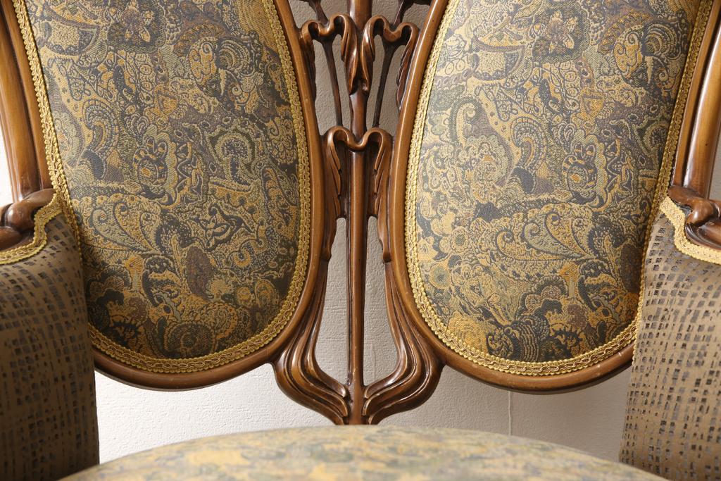 イタリアビンテージ　最高級ブランド　CLイタリア(CLItalia)　随所に光る優美な意匠が魅力的なアームチェア(1人掛け、椅子、サロンチェア、ヴィンテージ)(R-058404)