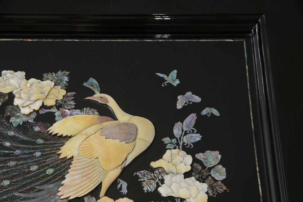 中古　美品　まるで美術品のような螺鈿細工が美しい漆塗り座卓(ローテーブル)(R-058710)