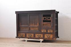 中古　イタリア高級輸入家具　マホガニー材　クラシカルな佇まいが魅力的なサイドボード(コンソールテーブル)(R-054742)