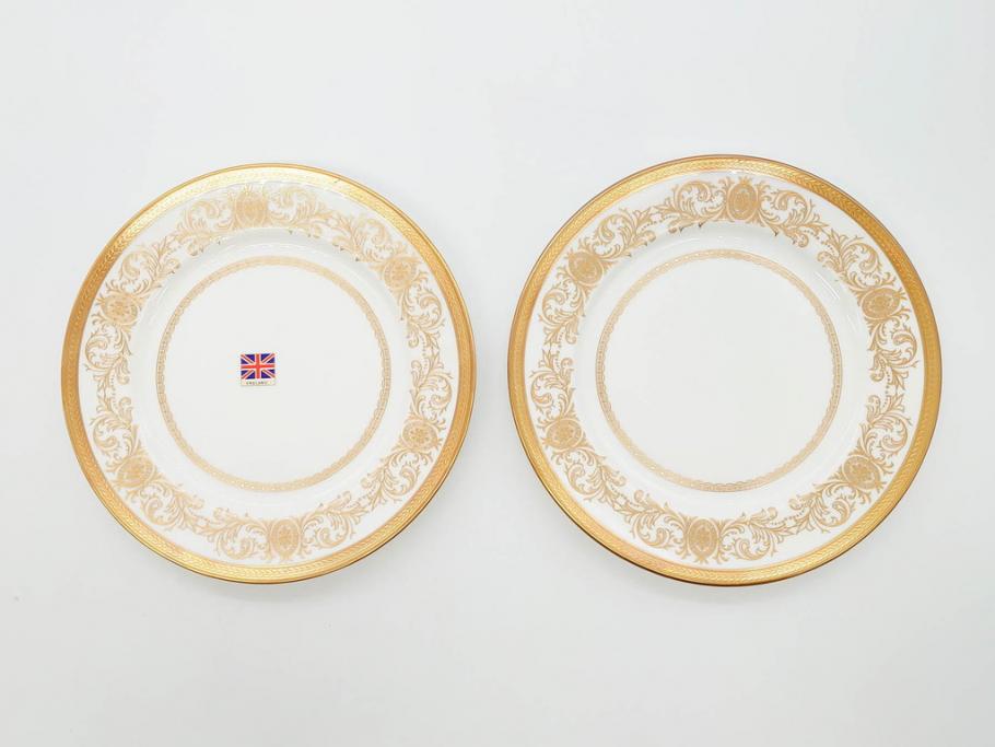 イギリス　AYNSLEY(エインズレイ)　Imperial Gold(インペリアルゴールド)　上品なゴールドのデザインが素敵なプレート5枚セット(洋食器、皿)(R-070492)