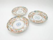 幕末期　伊万里　色絵　染付　約22cm　7寸　煌びやかな金彩が魅力的な中皿3枚セット(獅子、松竹、和食器、七寸)(R-070633)