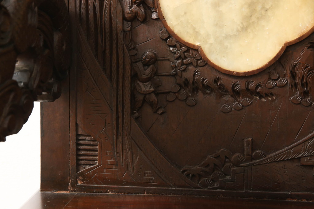 ビンテージ家具　中国　珍品　希少!　花梨(カリン)材　龍の彫刻が目を引くアームチェア(板座チェア、ダイニングチェア、椅子、ヴィンテージ)(R-059716)
