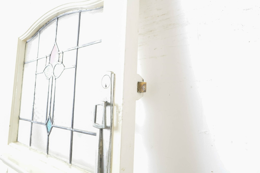 アンティーク建具　イギリスアンティーク　ステンドグラスがおしゃれなドア1枚(木製扉、ガラス扉、玄関ドア)(R-063753)