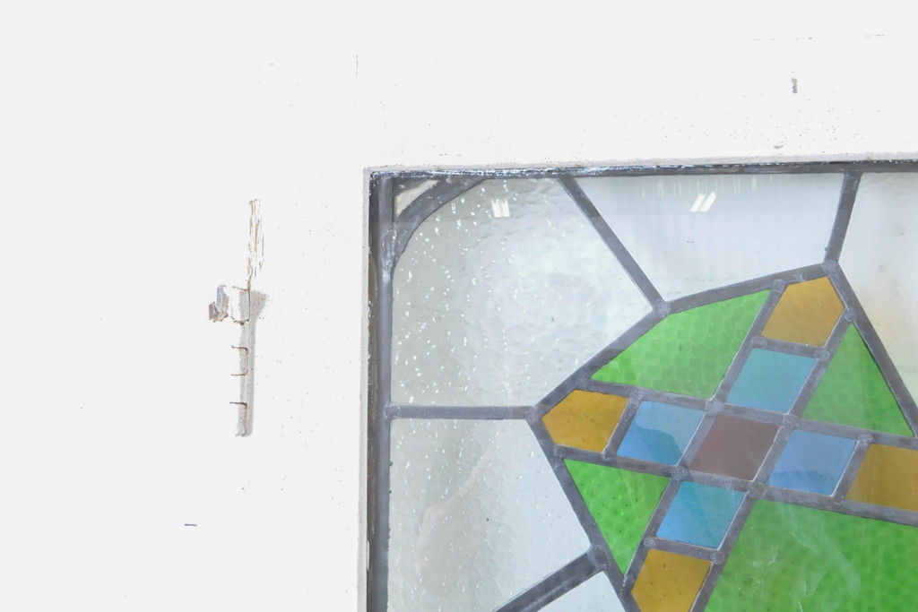 アンティーク建具　イギリスアンティーク　アールデコデザイン　ステンドグラスのデザインがいいね!　個性が光る木製ドア1枚(木製扉、玄関ドア)(R-063757)