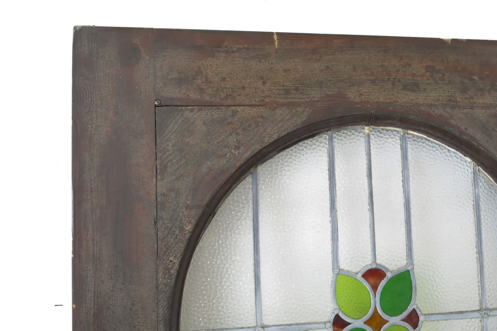 アンティーク建具　イギリスアンティーク　ステンドグラスがおしゃれなアクセントになる木製ドア1枚(木製扉、ガラス扉、玄関ドア)(R-063758)