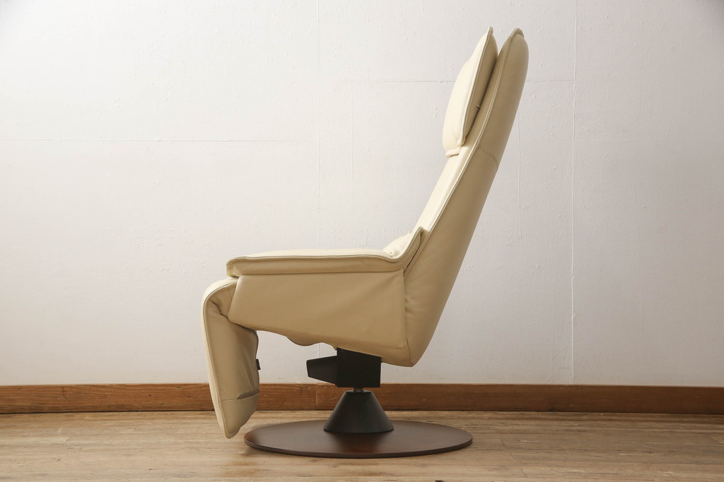 中古　本革　ノルウェー　Hjellegjerde(イエリアーダ社)　優雅なくつろぎの時間におすすめのリクライニングチェア(椅子、アームチェア、1人掛けソファ)(R-057899)