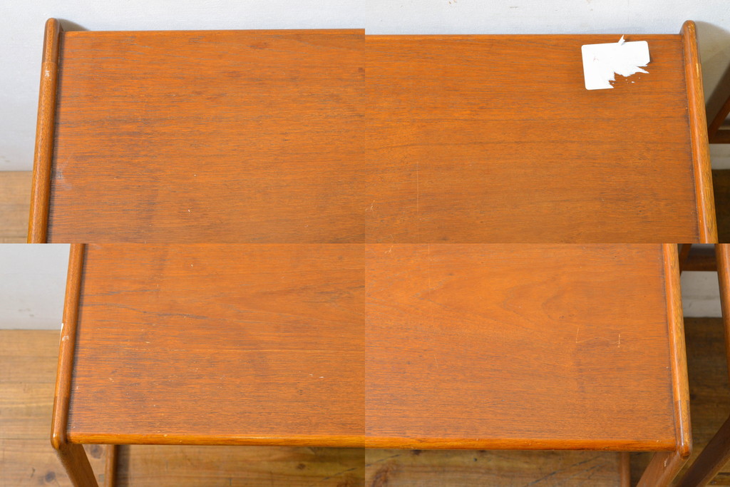 デンマークビンテージ　チーク材　ナチュラルな木の風合いが魅力的なネストテーブル(ローテーブル、サイドテーブル、カフェテーブル、コーヒーテーブル、ヴィンテージ、北欧)(R-063498)