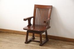レトロ家具　ストリップド(剥離)　ナラ材　木の質感が味わい深い木製の角スツール(椅子、花台)(R-046432)