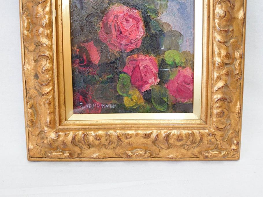 坂本唯市　油彩　「道化師」　「薔薇」　SM　力強い色使いとそれぞれ違った魅力が素敵な絵画3点セット(油絵、額装、ピエロ、バラ)(R-070730)