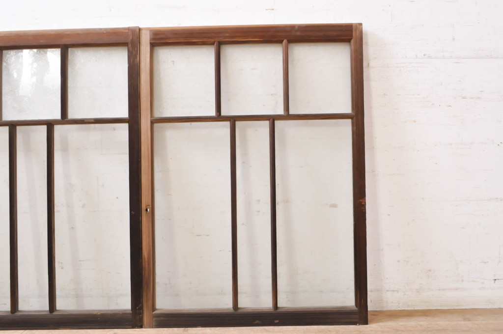 アンティーク建具　大正ロマン　懐かしい雰囲気のガラス窓2枚セット(引き戸、ガラス戸)(R-068306)