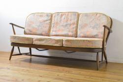 中古　美品　WINDS太平　ブナ材　丸みのあるデザインがかわいらしいベンチ(長椅子、3人掛けベンチ、板座)(R-059554)