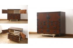 アンティーク家具　昭和初期　リメイク　古金具がアクセントのお洒落なローボード(テレビ台、テレビボード)(R-040322)