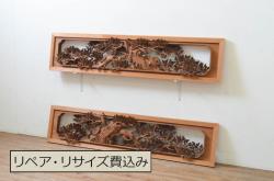 アンティーク建具　昭和初期　浮造りのような木目が目を引く障子戸2枚セット(建具、引き戸)(R-037013)
