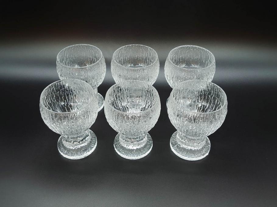 ヴィンテージ　廃番　iittala(イッタラ)　Kekkerit(ケッケリト)　氷の彫刻のような美しく存在感のあるショットグラス6客セット(ミニグラス、ガラス、箱付き、ビンテージ、北欧食器)(R-070739)