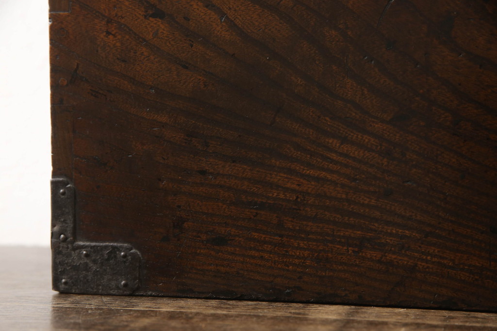 和製アンティーク　総欅(ケヤキ)材　経年を感じる古い質感が味わい深い硯箱(文箱、筆箱、小物収納、小引き出し)(R-061310)