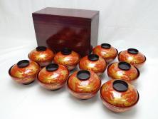 和製アンティーク　上手物　栗材　漆塗り　上品な風合いの木製盆(トレー)2枚セット