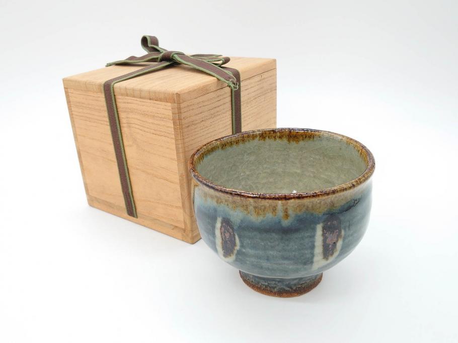 武内晴二郎 約13cm 4.1寸 上品な和の雰囲気溢れる抜絵呉須茶碗(抹茶碗