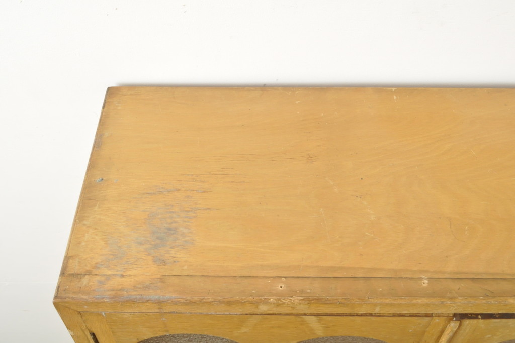 和製アンティーク　前面ナラ材　ダイヤガラス　レトロな雰囲気ただよう本箱(本棚、ブックケース、戸棚、収納棚、キャビネット)(R-058757)