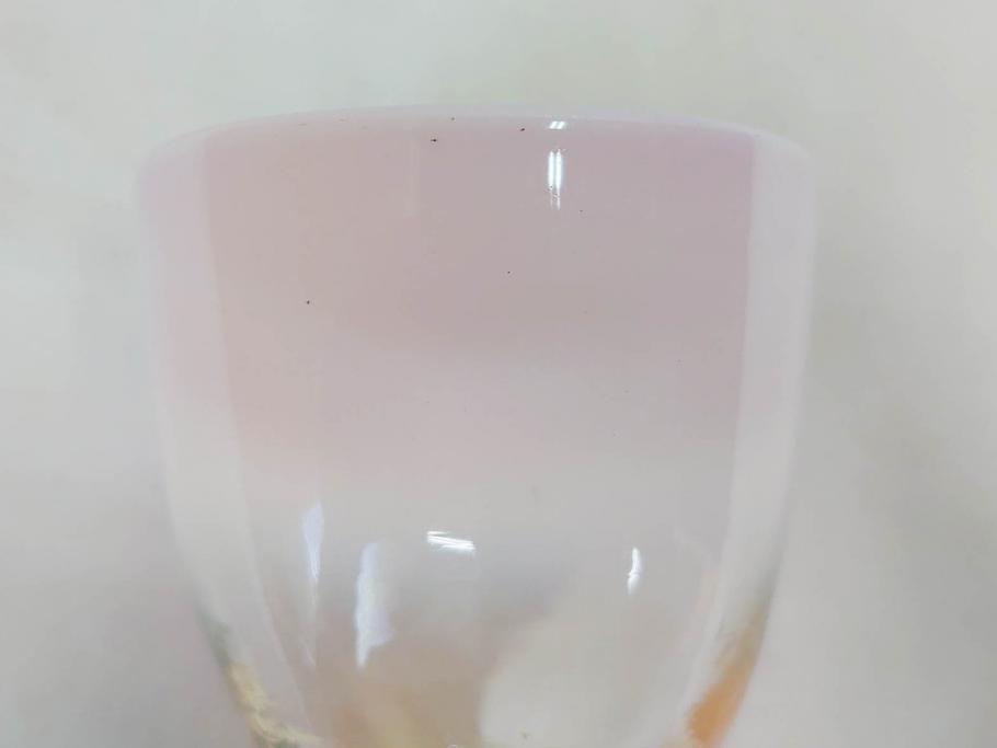 明治〜大正期　当時物　棗型(なつめ形)　可愛らしい色合いがおしゃれな雰囲気溢れる三色氷コップ(ウランガラス、グラス、和ガラス、乳白ぼかし)(R-070959)