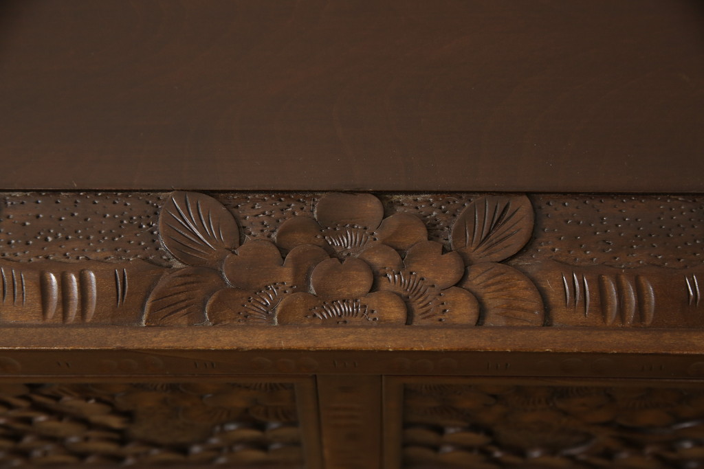 中古　美品　軽井沢彫り　満開の桜の彫りが見事なサイドチェスト(小箪笥、整理タンス、収納たんす、引き出し)(R-057978)