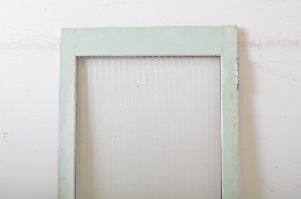 アンティーク建具　ペイント仕上げ限定　モールガラス　淡い色味が可愛らしいドア1枚(扉、木製扉、ガラス扉、玄関ドア)(R-063582)
