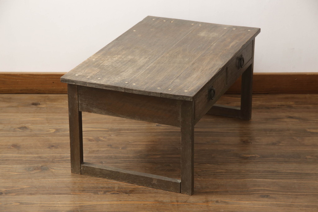 和製アンティーク　ナラ材　レトロな雰囲気たっぷりな文机(座卓、ローテーブル、センターテーブル)(R-070699)