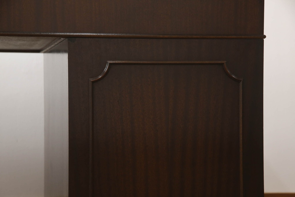 中古　イギリス輸入家具　マホガニー材　レザートップ　高級感漂う組み立て式両袖デスク(プレジデントデスク、机、在宅ワーク、在宅用、英国)(R-068362)