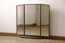 アンティーク雑貨　北欧家具　チーク材製　個性的なデザインの壁掛けミラー(鏡)(2)