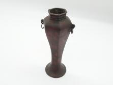 明治期　古銅　使い込むほどに深みが増す花瓶(中国?、花器、花入、六角形、ヘキサゴン)(R-062520)