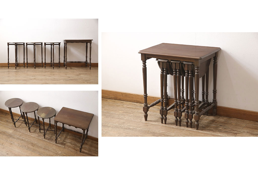 激レア　イギリスビンテージ　 クラシカルな佇まいのバタフライテーブル付きネストテーブル(サイドテーブル、ローテーブル、コンソールテーブル、ヴィンテージ)(R-053668)