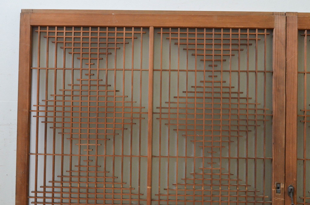 アンティーク建具　上品な和の空間を演出させる組子入りガラス窓2枚セット(引き戸、ガラス戸)(R-068711)