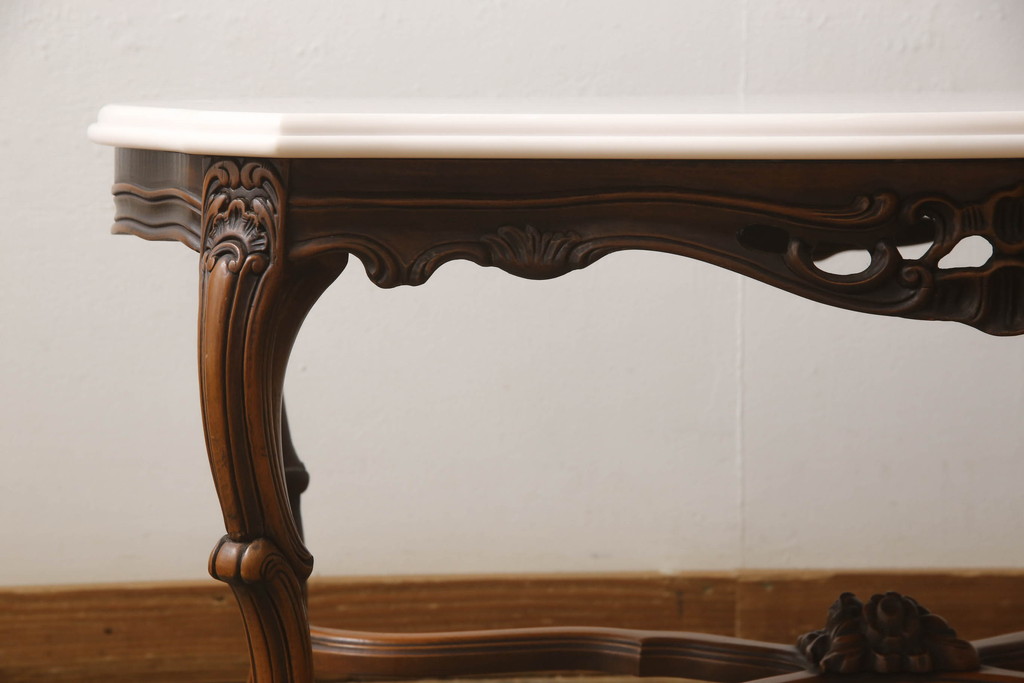 中古　美品　イタリア高級家具　大理石　エレガントな佇まいが魅力的なセンターテーブル(定価約28万円)(ローテーブル、リビングテーブル)(R-057548)