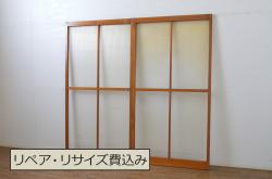 アンティーク建具　柔らかな印象のモールガラス引き戸2枚セット(ガラス戸)(R-062973)