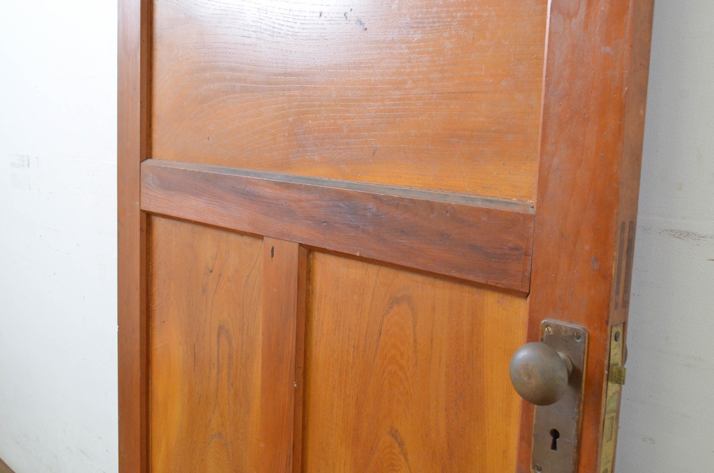アンティーク建具　大正ロマン　古い洋館の鏡板欅(ケヤキ)材製ドア1枚(扉、木製扉、玄関ドア)(R-062980)