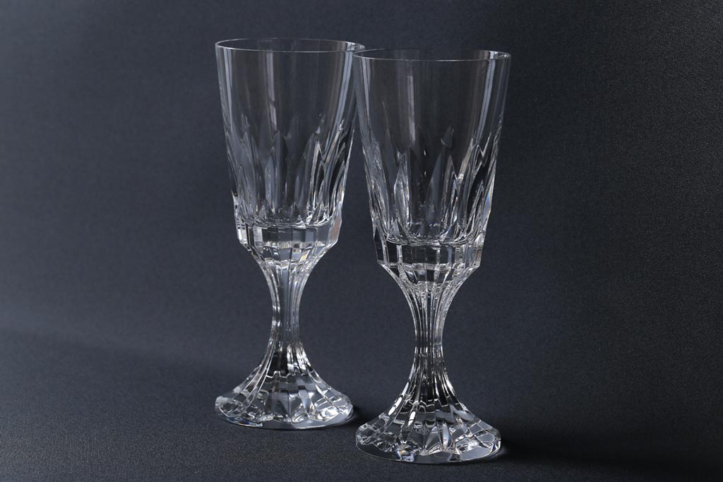 中古　Baccarat(バカラ)　アサス　ウォーターゴブレットグラス(ワイングラス、酒器、ガラス)2脚セット(1)