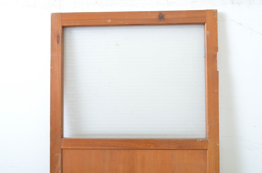 アンティーク建具　銀モールガラス　和洋どちらにも合うシンプルなデザインが魅力のガラス扉1枚(ドア、木製扉)(R-063578)
