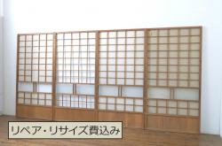 和製アンティーク　総欅材　市松模様ガラスがお洒落な格子蔵戸(1)(玄関戸)