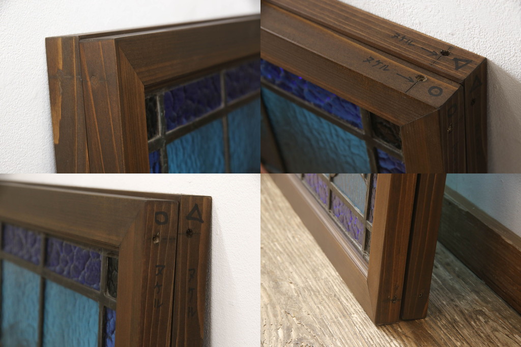 【セミオーダー家具実例】アンティークのステンドグラスに木枠を新規製作しました。2枚のステンドグラスそれぞれに木枠を作り、木枠のお色味は落ち着きのある茶系で仕上げました。(明り取り、窓)