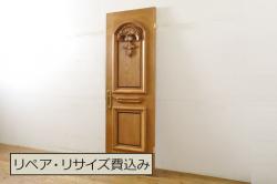 アンティーク建具　美品!　漆が美しい富山産の格子入り蔵戸(引き戸、玄関戸)(R-049748)