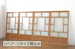 アンティーク建具　大正ロマンの雰囲気香るガラス戸4枚セット(引き戸)(R-064079)