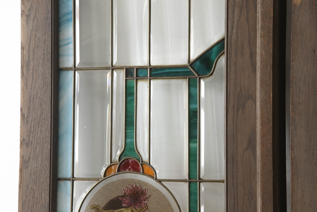 アンティーク建具　特大!!　イギリスより買い付け　オーク材　レトロな雰囲気のステンドグラスドア(親子ドア、ステンドガラス、ガラス扉、建具、英国)(R-070525)