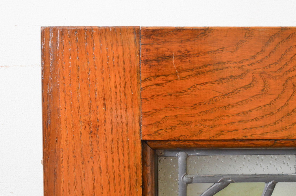 イギリスアンティーク　オーク材　色鮮やかなデザインが目を惹く、重厚感あるステンドグラスの両開きドア1対2枚セット(扉、建具、英国)(R-068877)