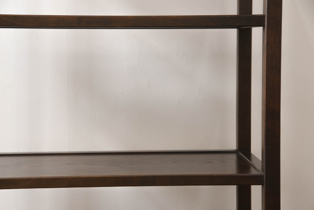 和製ビンテージ　希少な絶版品　北海道民芸家具　シンプルながらもクラシカルな雰囲気漂う小振りな飾り棚(シェルフ、オープンラック、本棚、収納棚、ヴィンテージ)(R-069055)