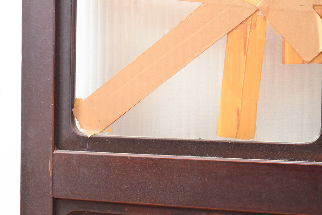アンティーク建具　漆塗り　モールガラスがアクセントのガラス戸1枚(引き戸、建具)(R-053255)