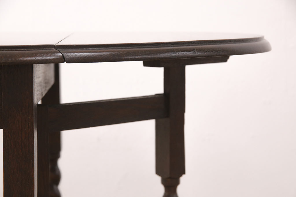 【セミオーダー家具実例】イギリスアンティークのバタフライテーブルに高品質リペアを施し、修繕、調整、仕上げもばっちり!本体のバランスを考慮しながらご希望の高さに脚をカットしました。(エクステンションテーブル、ダイニングテーブル)