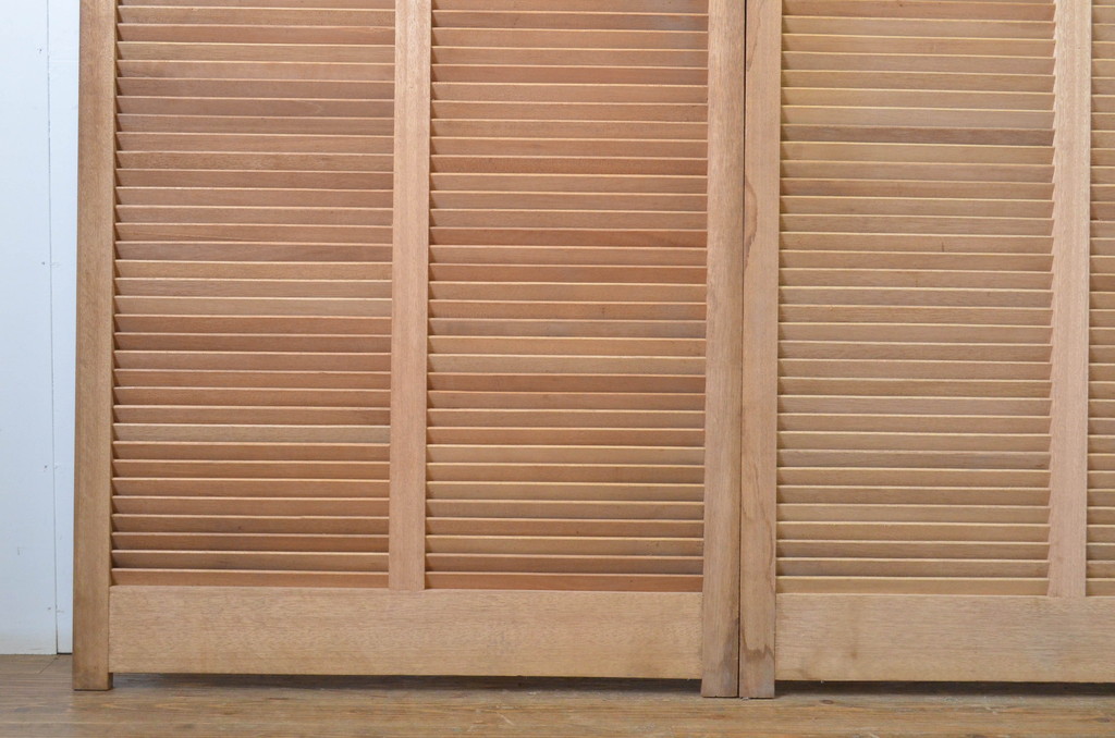 アンティーク建具　木の温もりを感じるルーバー戸3枚セット(ルーバー引き戸、ジャロジー窓、雨戸、木製)(R-063744)