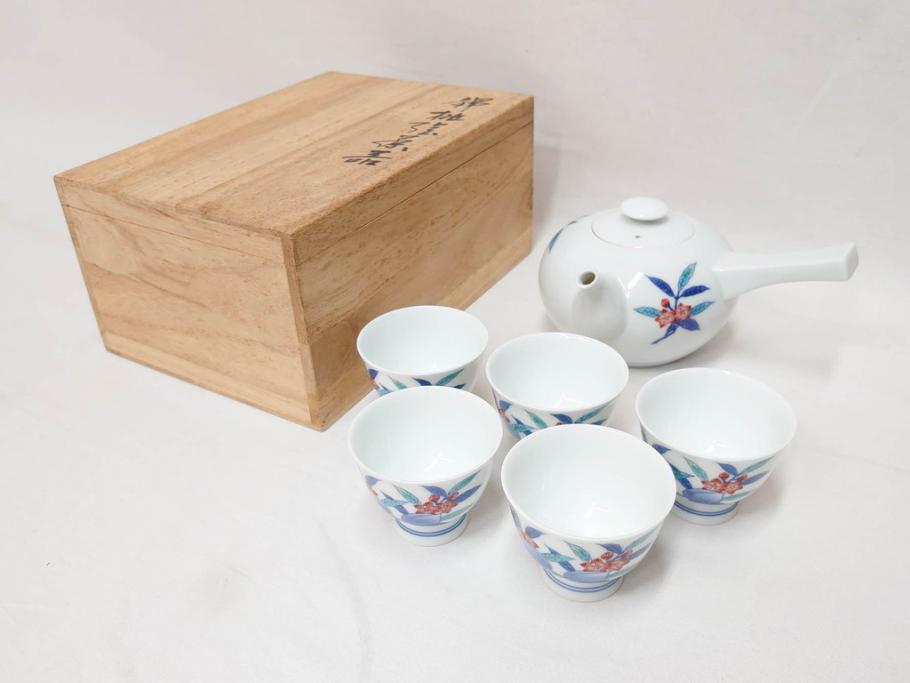今泉今右衛門 錦桃絵 鮮やかな色合いの桃絵が美しい茶器セット